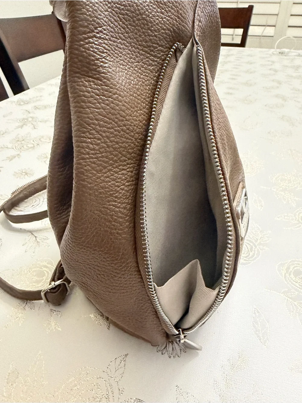 VALENTINA Italy Taupe Brown Pebbled Leather Backpack Convertible Sling Bag